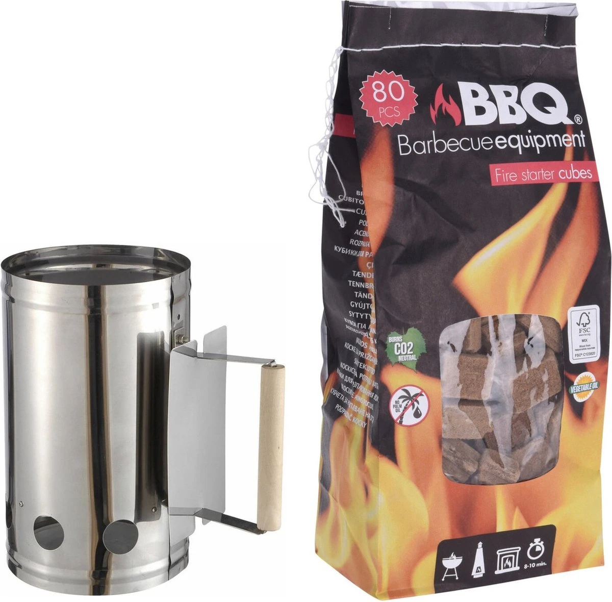 Allumeur De Briquettes De Barbecue En Acier Inoxydable Avec Manche En Bois 27 X 17 Cm - Y Compris 80x Allume-feux Pour BBQ 3 Allumeur De Briquettes De Barbecue En Acier Inoxydable Avec Manche En Bois 27 X 17 Cm - Y Compris 80x Allume-feux Pour BBQ