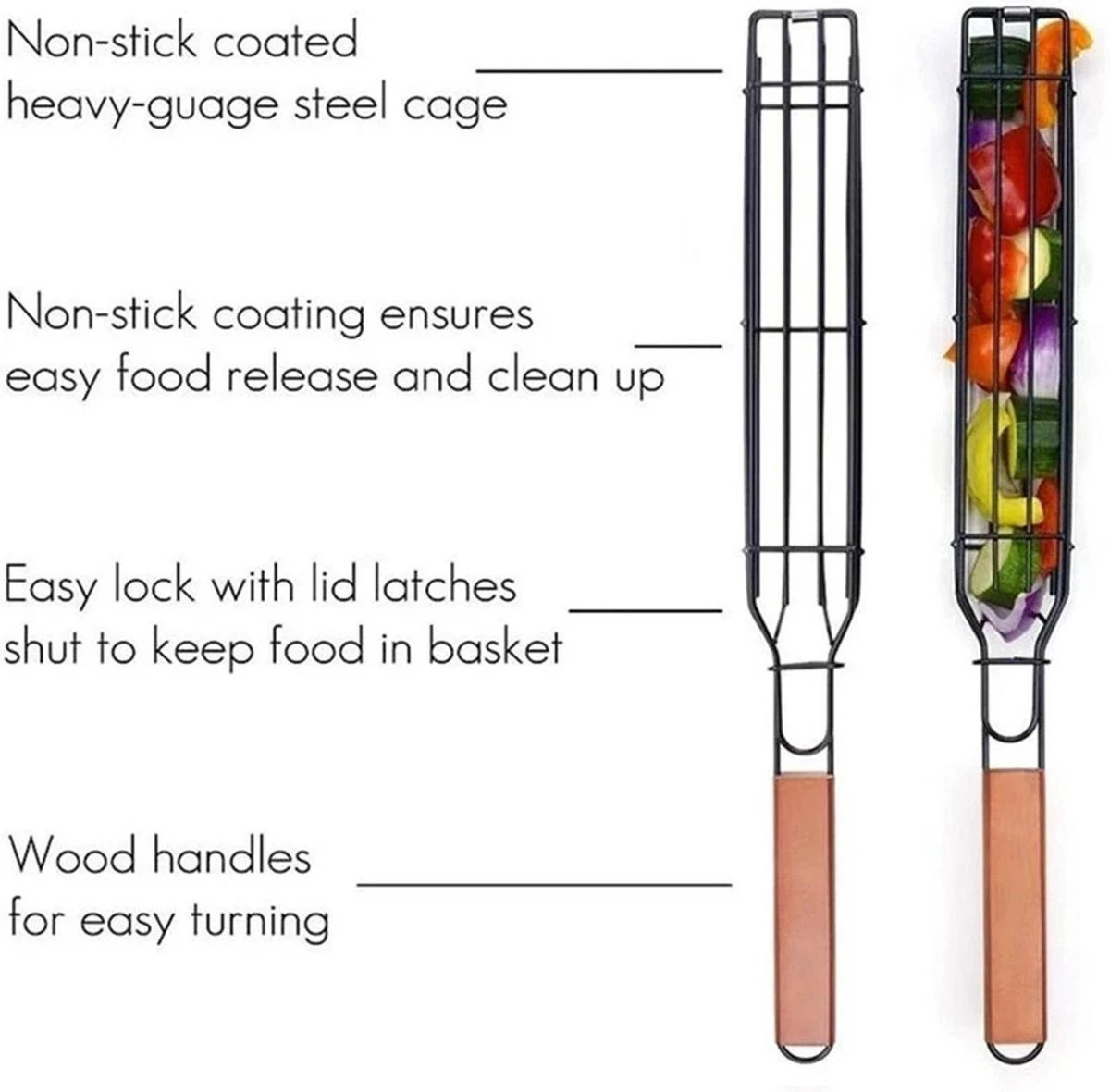 Pince Pour Grille De BBQ - Pinces Pour BBQ - Accessoires Pour BBQ - Grille De Serrage - Convient Pour La Viande, Les Légumes Et Le Poisson - Acier Inoxydable - Manche En Bois - 2 Pièces 4 Pince Pour Grille De BBQ - Pinces Pour BBQ - Accessoires Pour BBQ - Grille De Serrage - Convient Pour La Viande, Les Légumes Et Le Poisson - Acier Inoxydable - Manche En Bois - 2 Pièces – Image 2