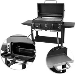 NATERIAL - Barbecue à Charbon KING SIZE - 15 Personnes - H.129 X L.175 X P.65 Cm - Acier émaillé - Zwart - Chariot Grill - Barbecue Angulaire -Magasin D'Accessoires Pour Barbecue 1200x1182