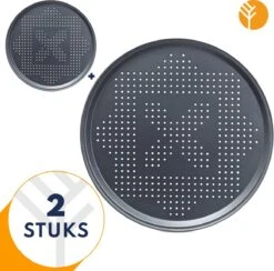 Plaque à Pizza Groots - 2 Pièces - Moule à Pizza - Plaque à Pizza - Moule à Pizza - Revêtement Antiadhésif - Zwart