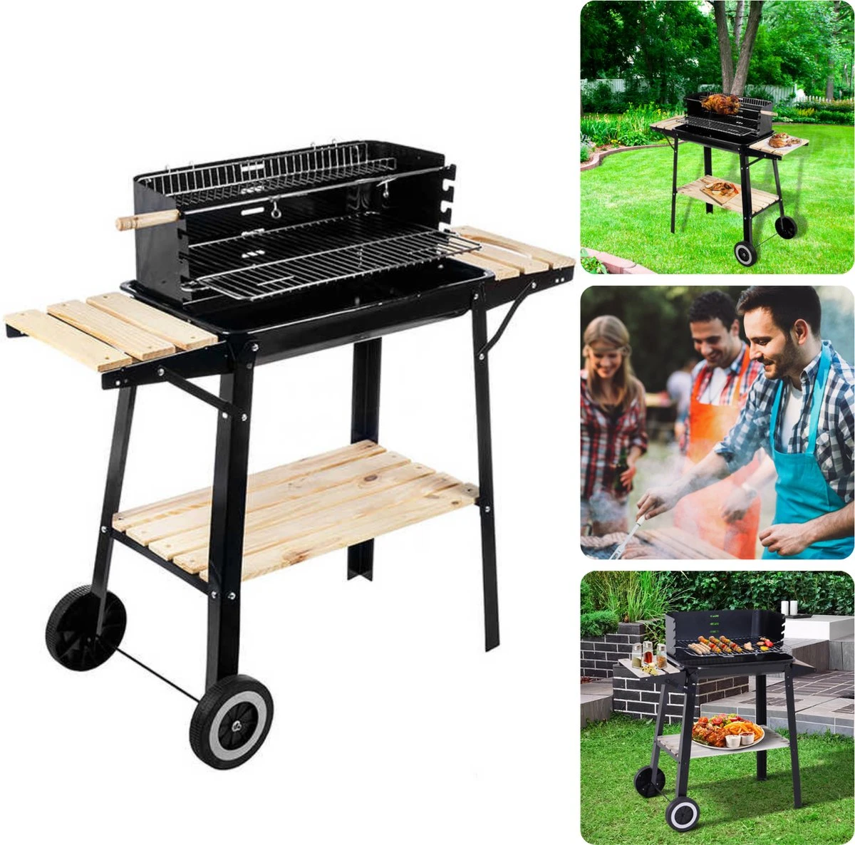 Cheqo® Barbecue Mobile - BBQ Sur Roues - BBQ à Charbon De Bois - Cuisine Extérieure - 45x31cm - 6kg - Paravent Avec Fentes - 2 Roues - Réglable 3 Cheqo® Barbecue Mobile - BBQ Sur Roues - BBQ à Charbon De Bois - Cuisine Extérieure - 45x31cm - 6kg - Paravent Avec Fentes - 2 Roues - Réglable