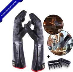 Gants De BBQ Résistants à La Chaleur Wowgoods Avec Pinces à Viande - Mitaines De Gants De Four Extra Longues Jusqu'à 500°C