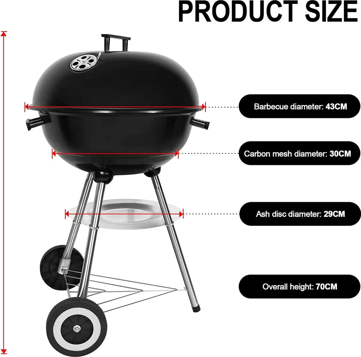 Barbecue à Charbon De Bois Bouilloire Barbecue Grill Rond Avec Couvercle Grill Avec Roues Et Poignée Grille De Support En émail Zwart Pour BBQ Camping Jardin Balcon Etc. 9 Barbecue à Charbon De Bois Bouilloire Barbecue Grill Rond Avec Couvercle Grill Avec Roues Et Poignée Grille De Support En émail Zwart Pour BBQ Camping Jardin Balcon Etc. – Image 7