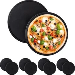 Relaxdays 10 X Assiette à Pizza - Revêtement Antiadhésif - Forme De Pizza - Rond - Acier Au Carbone - Gris