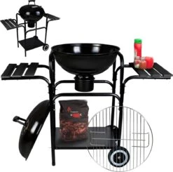 Borvat® | Barbecue Au Charbon De Bois | Gril De Jardin Gril à Charbon De Bois Gril Rond Avec Couvercle | BBQ Avec Table D'appoint | Fête De Camping En Plein Air | Barbecue à Charbon Mobile | Diamètre 46,5cm | ACIER INOXYDABLE | Noir