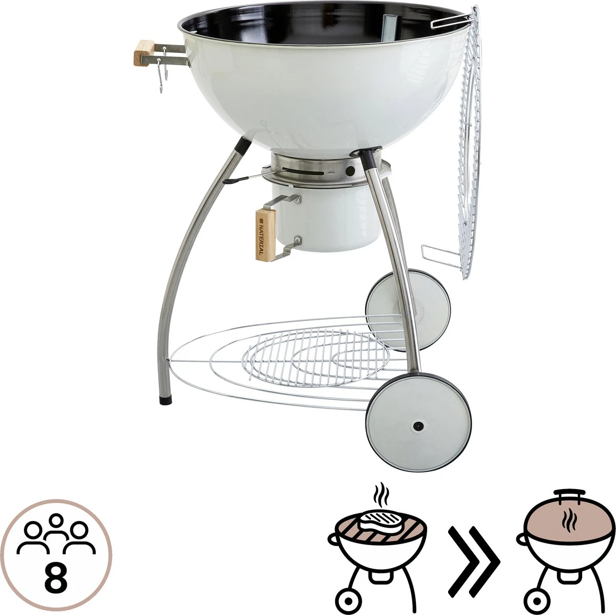 NATERIAL - Barbecue à Charbon PHOENIX BETA II - 8 Personnes - Ø 57 Cm - H. 108 Cm - Acier émaillé - Crème - Kogelbarbecue 5 NATERIAL - Barbecue à Charbon PHOENIX BETA II - 8 Personnes - Ø 57 Cm - H. 108 Cm - Acier émaillé - Crème - Kogelbarbecue – Image 3