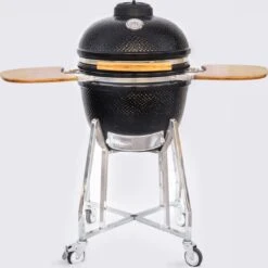 Kamado Medium Landmann Ø 45,7 Cm 18 Pouces Zwart - Avec Roulettes - Avec Thermomètre - Avec Grille De Ventilation - Barbecue Kamado - Barbecue En Céramique - Kamado Large
