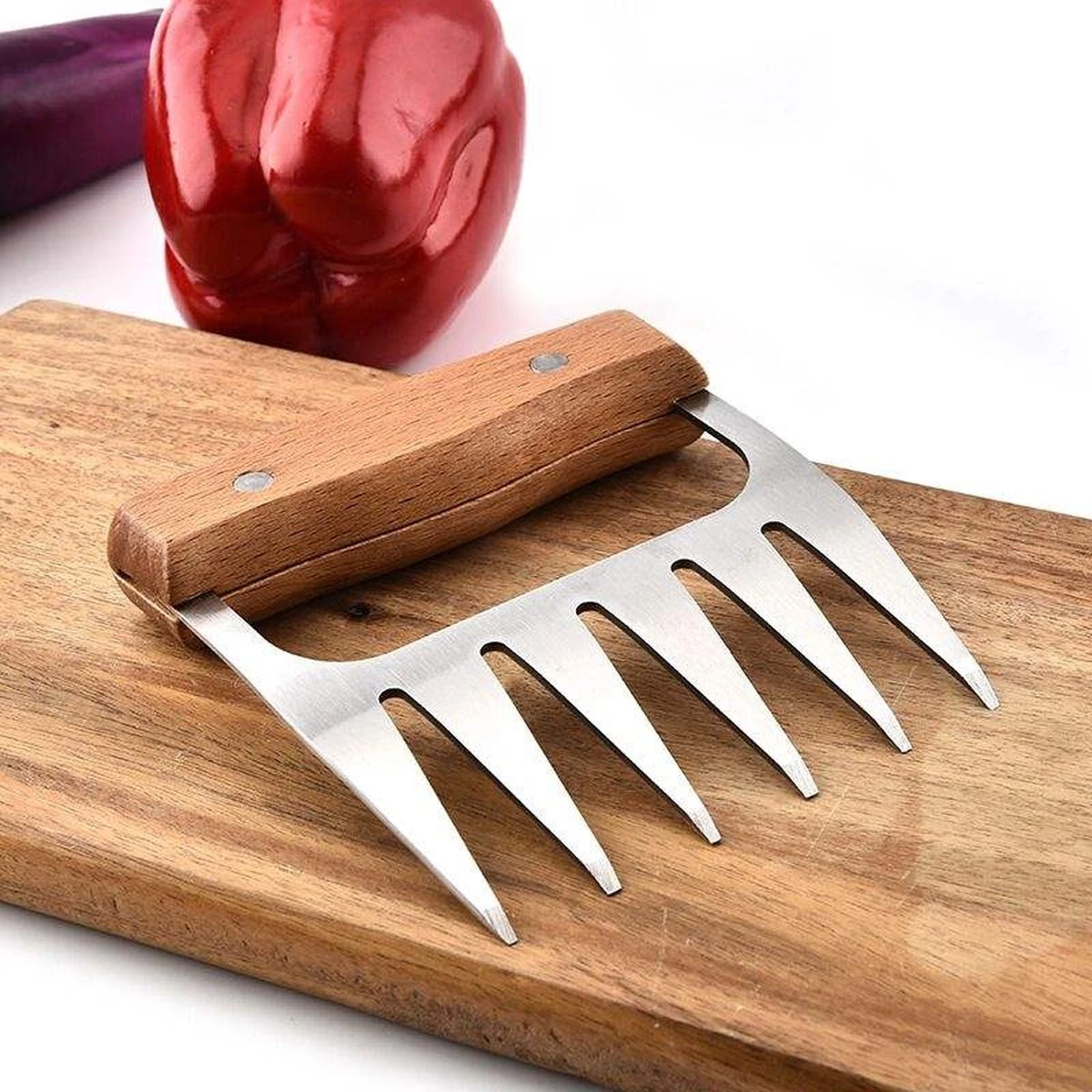 GrillX Luxe Meat Claws - Manche En Bois - Griffes à Viande En Acier Inoxydable - Broyeur à Viande - Porc Effiloché, Poulet - Accessoires De BBQ 4 GrillX Luxe Meat Claws - Manche En Bois - Griffes à Viande En Acier Inoxydable - Broyeur à Viande - Porc Effiloché, Poulet - Accessoires De BBQ – Image 2