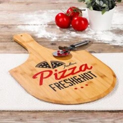 Decopatent® Bamboe Pizza Pelle Pour Ø30 Cm Pizza - Planche à Pizza Avec Poignée - Assiettes à Pizza - Four - Barbecue - Service Conseil