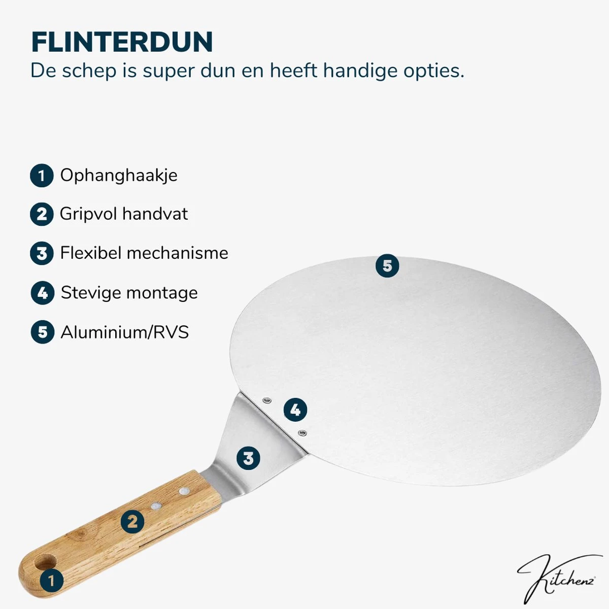 Kitchenz Pelle à Pizza Acier Inoxydable - Pelle à Pizza Pour BBQ - Manche Bois - 25,5 CM 4 Kitchenz Pelle à Pizza Acier Inoxydable - Pelle à Pizza Pour BBQ - Manche Bois - 25,5 CM – Image 2