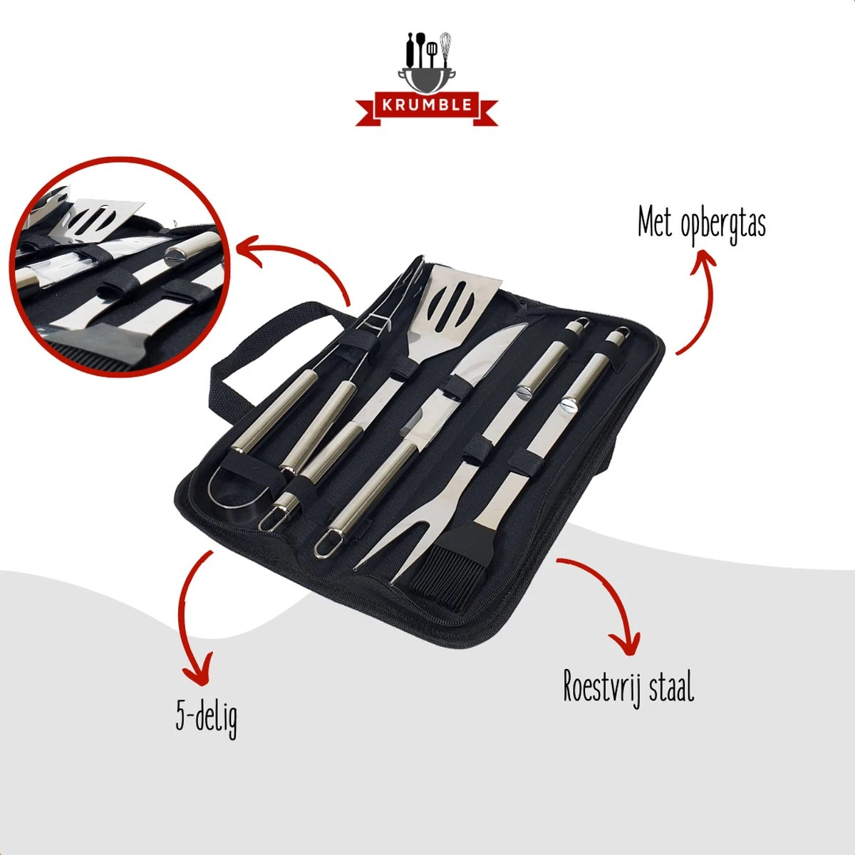Ensemble Barbecue 5 Pièces Krumble / Ensemble Barbecue En Acier Inoxydable De 5 Pièces / Comprend Un Sac De Rangement Pratique - Acier Inoxydable 5 Ensemble Barbecue 5 Pièces Krumble / Ensemble Barbecue En Acier Inoxydable De 5 Pièces / Comprend Un Sac De Rangement Pratique - Acier Inoxydable – Image 3