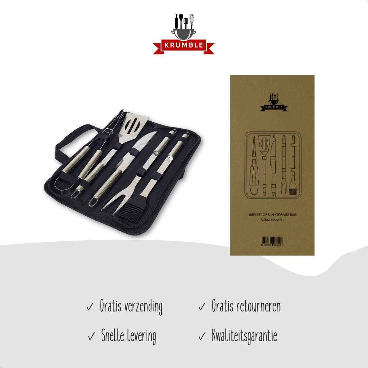 Ensemble Barbecue 5 Pièces Krumble / Ensemble Barbecue En Acier Inoxydable De 5 Pièces / Comprend Un Sac De Rangement Pratique - Acier Inoxydable 7 Ensemble Barbecue 5 Pièces Krumble / Ensemble Barbecue En Acier Inoxydable De 5 Pièces / Comprend Un Sac De Rangement Pratique - Acier Inoxydable – Image 5