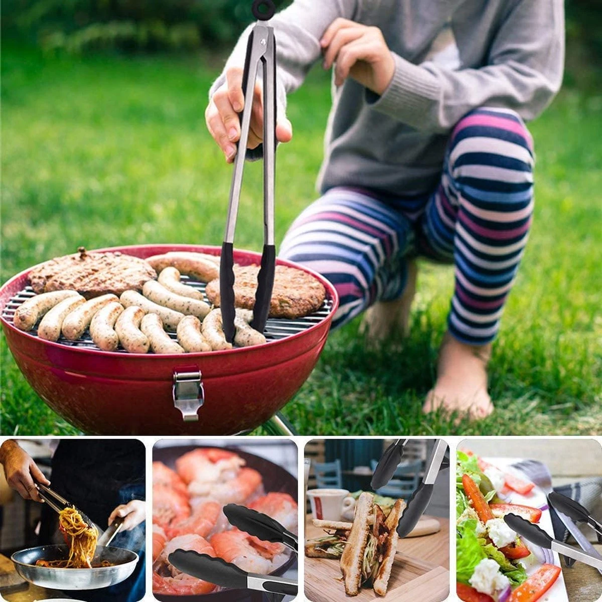 Set De 3 Pinces De Cuisine De Premium Supérieure - Pinces Pour Barbecue De Cuisine - Avec Deux Brosses En Silicone - Cuisson - BBQ - Salade, Gâteau, Crème Glacée, Four - (3x Pinces + 2 Brosses) 4 Set De 3 Pinces De Cuisine De Premium Supérieure - Pinces Pour Barbecue De Cuisine - Avec Deux Brosses En Silicone - Cuisson - BBQ - Salade, Gâteau, Crème Glacée, Four - (3x Pinces + 2 Brosses) – Image 2