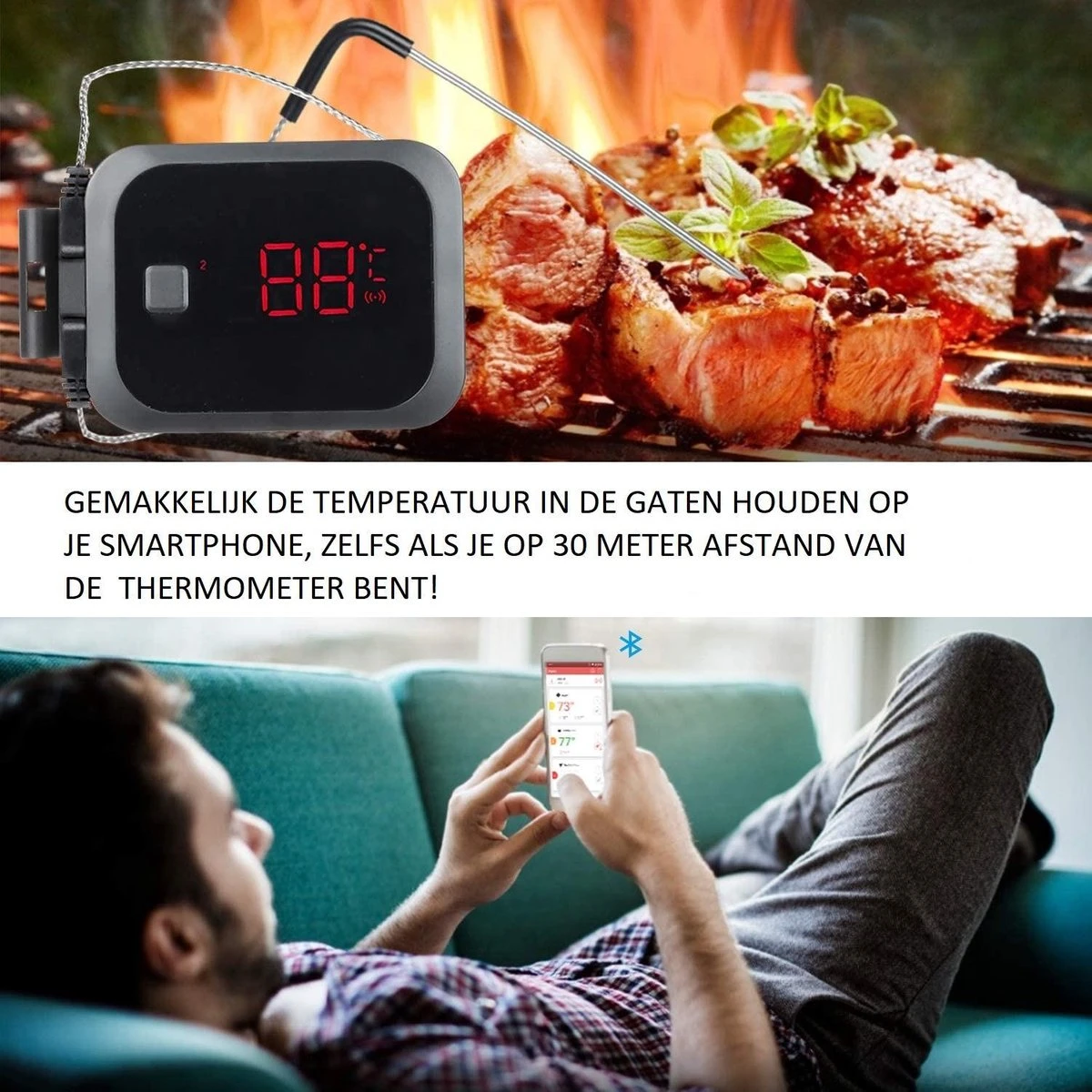 Thermomètre Sans Fil Pour Barbecue Avec Application - Température Centrale Bluetooth - Sans Fil - Grill - Fumeur - Thermomètre à Viande - Barbecue 6 Thermomètre Sans Fil Pour Barbecue Avec Application - Température Centrale Bluetooth - Sans Fil - Grill - Fumeur - Thermomètre à Viande - Barbecue – Image 4