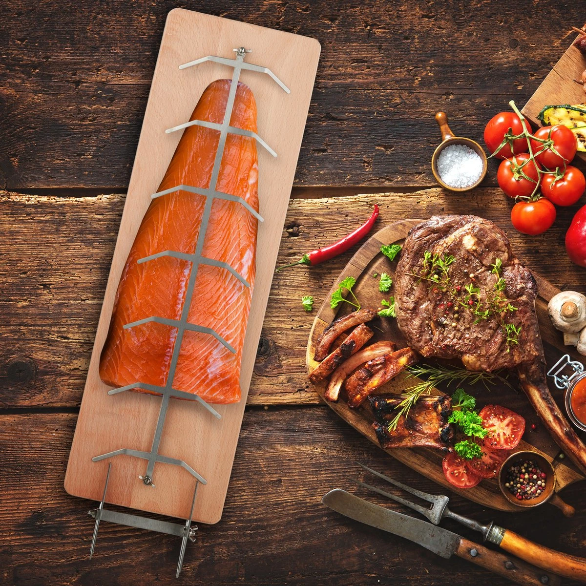 Relaxdays Planche à Fumer Barbecue Saumon - Support Droit - Planche à Saumon Finlandaise - Planche Barbecue - Bois De Hêtre 6 Relaxdays Planche à Fumer Barbecue Saumon - Support Droit - Planche à Saumon Finlandaise - Planche Barbecue - Bois De Hêtre – Image 4