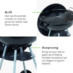Cheqo® Kogelbarbecue Sur Roues - Barbecue - BBQ - Bullet Grill - Barbecue à Charbon - 46cm De Diamètre - 78cm De Hauteur - 70cm De Hauteur De Cuisson - Revêtement En Poudre - Mobile - Avec Grille De Rangement - Poignée - Zwart -Magasin D'Accessoires Pour Barbecue 1200x1200 15