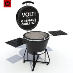 VOLT! BBQ Kamado En Céramique XL / 59 CM / 22 Pouces - Barbecue Grill Grenade 21'' 22'' - Plug & Play - Y Compris Accessoires De BBQ Kamado - Cuisine Extérieure - Barbecue à Charbon De Bois - BBQ à Oeufs - BBQ Kamado - Paroi Épaisse - Zwart