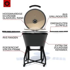 VOLT! BBQ Kamado En Céramique XL / 59 CM / 22 Pouces - Barbecue Grill Grenade 21'' 22'' - Plug & Play - Y Compris Accessoires De BBQ Kamado - Cuisine Extérieure - Barbecue à Charbon De Bois - BBQ à Oeufs - BBQ Kamado - Paroi Épaisse - Zwart -Magasin D'Accessoires Pour Barbecue 1200x1200 170