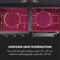 Klarstein Kingsville Double - Combi Fumoir à Charbon & Barbecue à Gaz 13,5kW - 3+1 Brûleurs - 2 Surfaces De Barbecue En Fonte -Magasin D'Accessoires Pour Barbecue 1200x1200 185
