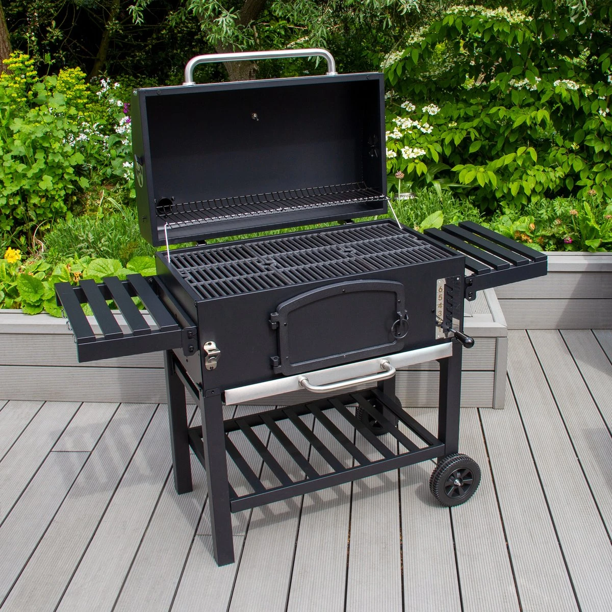 BBQ Grill XXL Fumoir Fumoir - Barbecue à Charbon De Bois De Jardin - Y Compris Housse De Pluie Brosse Métallique Espace De Rangement Pliable 15 BBQ Grill XXL Fumoir Fumoir - Barbecue à Charbon De Bois De Jardin - Y Compris Housse De Pluie Brosse Métallique Espace De Rangement Pliable – Image 13