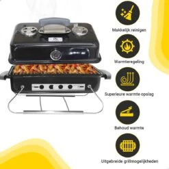 AG To- Go Barbecue Ø44 Cm - Barbecues à Charbon - Incl. Thermomètre - Température Inoxydable - Compact -Barbecue Carré - Incl. Couvercle - Barbecue Traditionnel - 6 Personnes - Partout Grille De Ventilation Pour Régulation D'oxygène - Zwart -Magasin D'Accessoires Pour Barbecue 1200x1200 264
