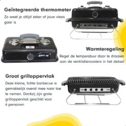 AG To- Go Barbecue Ø44 Cm - Barbecues à Charbon - Incl. Thermomètre - Température Inoxydable - Compact -Barbecue Carré - Incl. Couvercle - Barbecue Traditionnel - 6 Personnes - Partout Grille De Ventilation Pour Régulation D'oxygène - Zwart -Magasin D'Accessoires Pour Barbecue 1200x1200 265