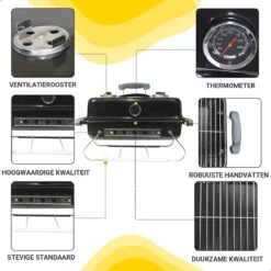 AG To- Go Barbecue Ø44 Cm - Barbecues à Charbon - Incl. Thermomètre - Température Inoxydable - Compact -Barbecue Carré - Incl. Couvercle - Barbecue Traditionnel - 6 Personnes - Partout Grille De Ventilation Pour Régulation D'oxygène - Zwart -Magasin D'Accessoires Pour Barbecue 1200x1200 266