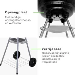 Kogelbarbecue Cheqo® - Ø46 Cm - BBQ Rond En Métal - Pour Charbon De Bois & Briquettes - 2 Grandes Roues - Étagère De Rangement Chromée - Hauteur De Cuisson 78cm - Plaque De Collecte - Poids 5kg - Homologation GS/TÜV - Barbecue -Magasin D'Accessoires Pour Barbecue 1200x1200 302