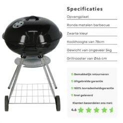 Kogelbarbecue Cheqo® - Ø46 Cm - BBQ Rond En Métal - Pour Charbon De Bois & Briquettes - 2 Grandes Roues - Étagère De Rangement Chromée - Hauteur De Cuisson 78cm - Plaque De Collecte - Poids 5kg - Homologation GS/TÜV - Barbecue -Magasin D'Accessoires Pour Barbecue 1200x1200 303