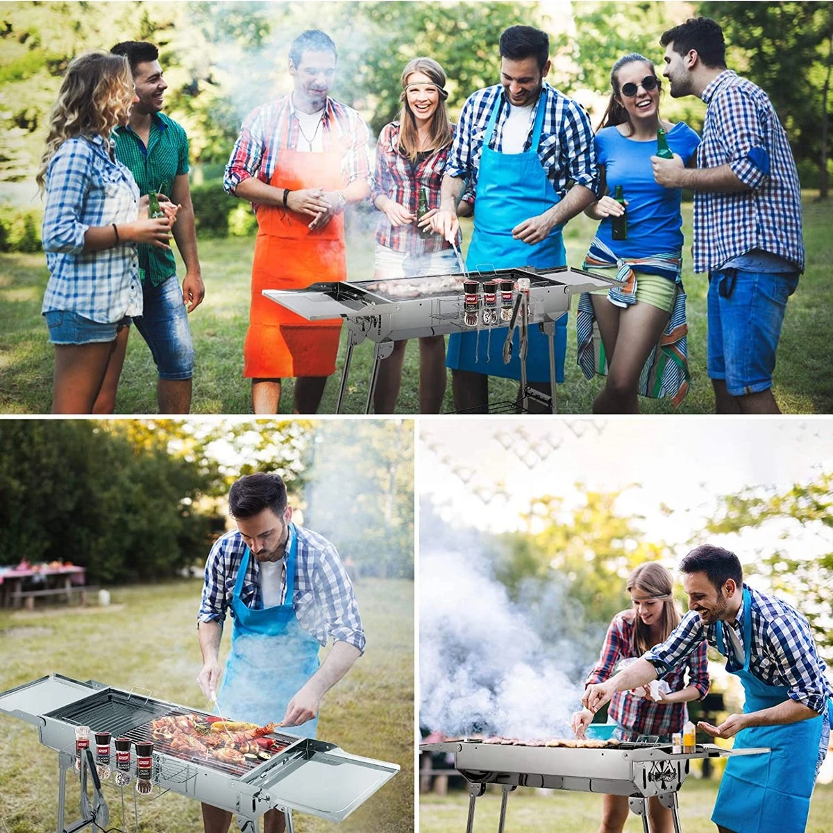 BBQ - Barbecue - Grill - Portable - Acier Inoxydable - Grill à Charbon - Ailes Doubles - Pan Antiadhésive - Camping - Jardin 5 BBQ - Barbecue - Grill - Portable - Acier Inoxydable - Grill à Charbon - Ailes Doubles - Pan Antiadhésive - Camping - Jardin – Image 3