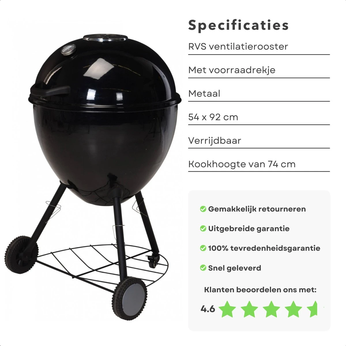 BBQ à Charbon De Bois Cheqo® Luxe XXL - Ø 56,5 Cm - Surface De La Grille 49 Cm - Grille De Ventilation En Acier Inoxydable - Hauteur 97 Cm - Poids 14,6 Kg - Mobile - Barbecue 7 BBQ à Charbon De Bois Cheqo® Luxe XXL - Ø 56,5 Cm - Surface De La Grille 49 Cm - Grille De Ventilation En Acier Inoxydable - Hauteur 97 Cm - Poids 14,6 Kg - Mobile - Barbecue – Image 5