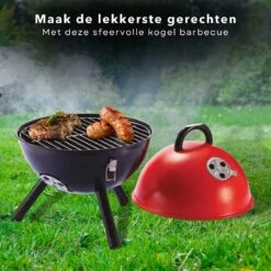 Cheqo® Kogelbarbecue - BBQ à Charbon De Bois - Barbecue - Barbecue De Table - Rouge - Ø 32cm - Surface De Cuisson 30cm - Grille De Ventilation Réglable - Capot Rond Verrouillable -Magasin D'Accessoires Pour Barbecue 1200x1200 321