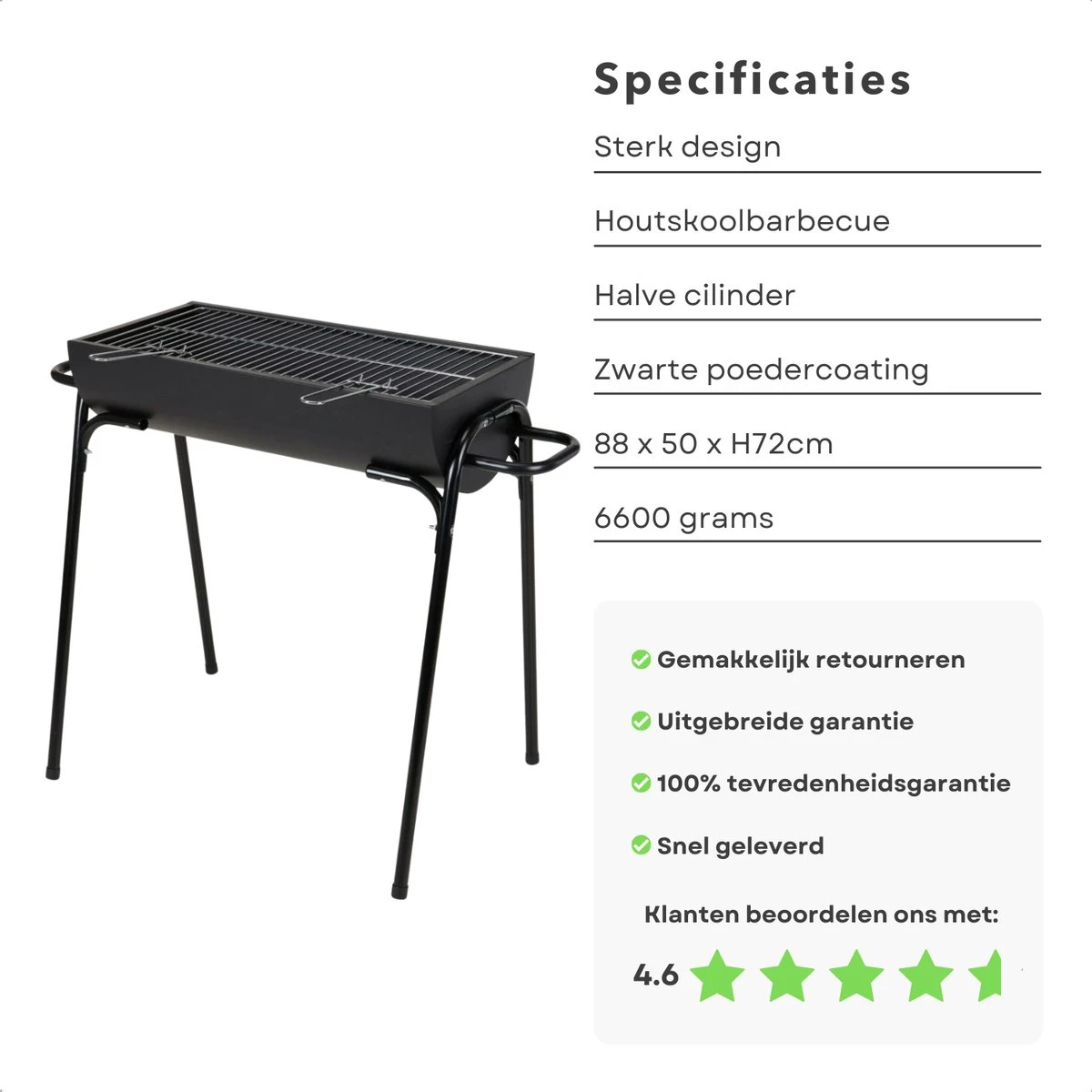 Barbecue à Charbon Cheqo® - Barbecue à Charbon De Bois - BBQ - Demi-cylindre - 88x50xH72cm - Surface De Gril 60x29cm - Revêtement En Poudre Zwart - 6600g - Titre Par Défaut 5 Barbecue à Charbon Cheqo® - Barbecue à Charbon De Bois - BBQ - Demi-cylindre - 88x50xH72cm - Surface De Gril 60x29cm - Revêtement En Poudre Zwart - 6600g - Titre Par Défaut – Image 3