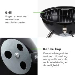 Cheqo® Kogelbarbecue - BBQ à Charbon De Bois - Barbecue - Barbecue De Table - Zwart - Ø 32cm - Surface De Cuisson 30cm - Grille De Ventilation Réglable - Capot Rond Verrouillable -Magasin D'Accessoires Pour Barbecue 1200x1200 339