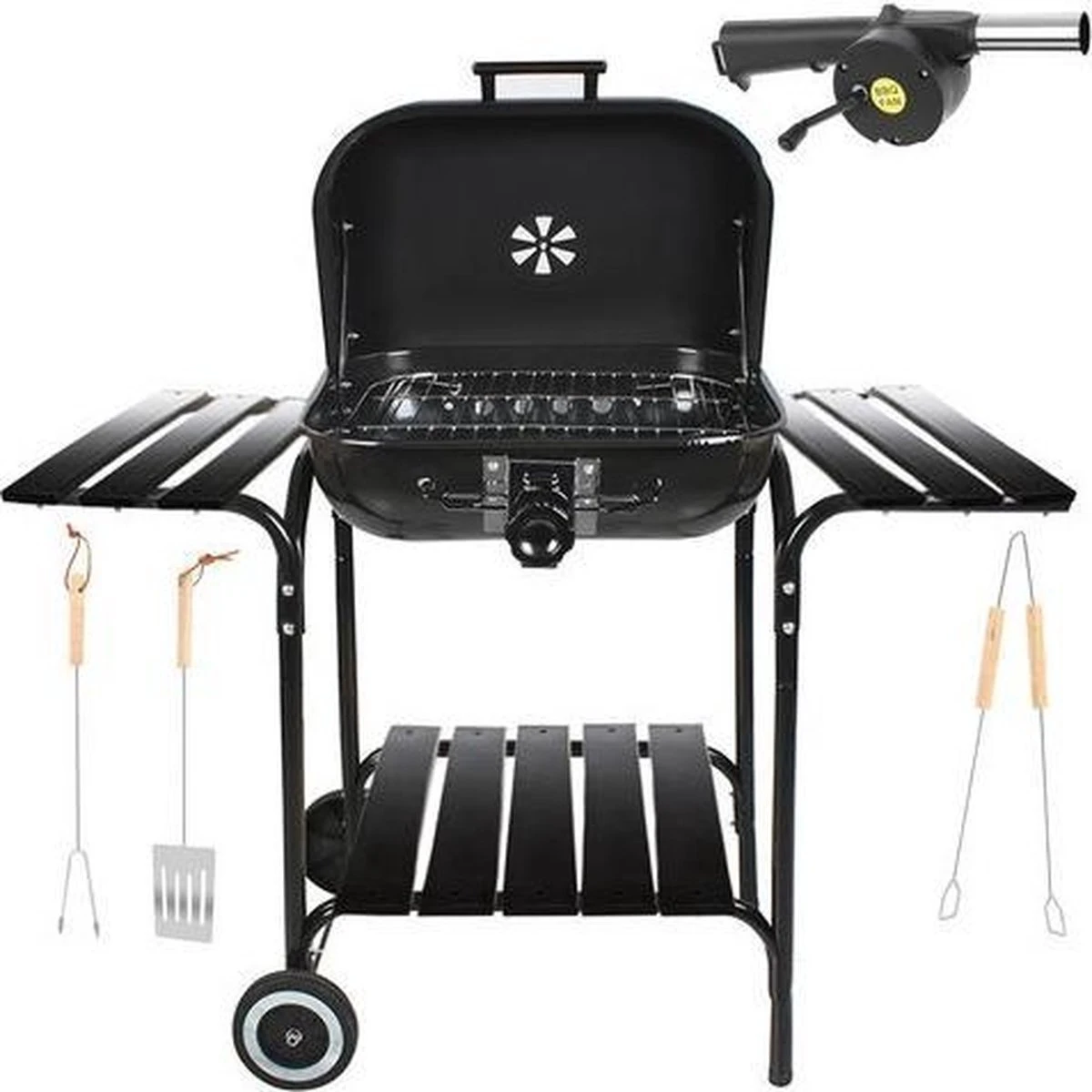 Grand BBQ à Charbon De Bois Mobile Avec Couvercle - Set D' Accessoires De Vêtements Pour Bébé Pour Outils Inclus - Acier - Zwart 3 Grand BBQ à Charbon De Bois Mobile Avec Couvercle - Set D' Accessoires De Vêtements Pour Bébé Pour Outils Inclus - Acier - Zwart