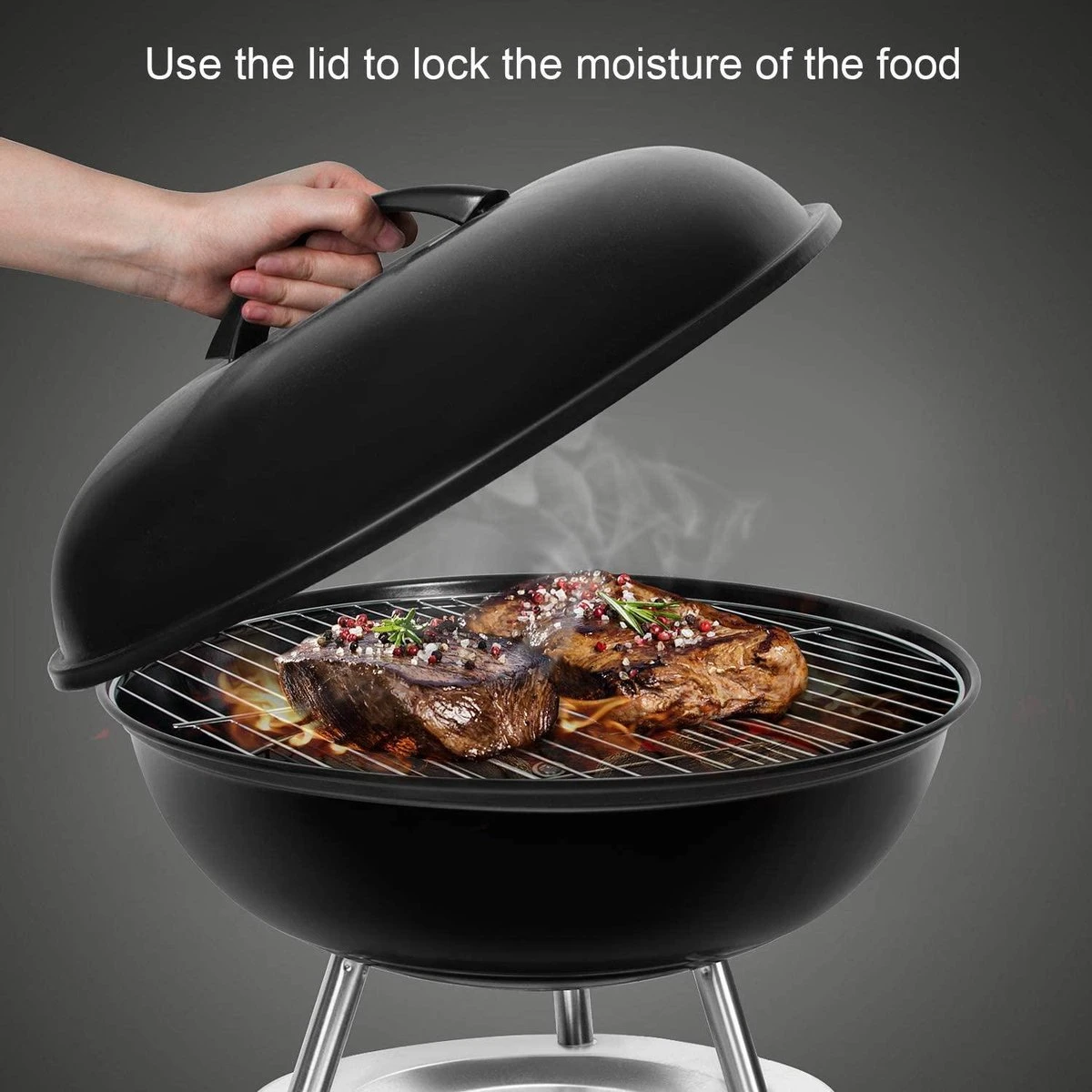 Barbecue à Charbon Sunjas Avec Couvercle, Petit Gril à Boules, Mini Gril De Pique-nique, Gril De Camping émaillé Pour Jardin, BBQ, Etc. (noir) 6 Barbecue à Charbon Sunjas Avec Couvercle, Petit Gril à Boules, Mini Gril De Pique-nique, Gril De Camping émaillé Pour Jardin, BBQ, Etc. (noir) – Image 4