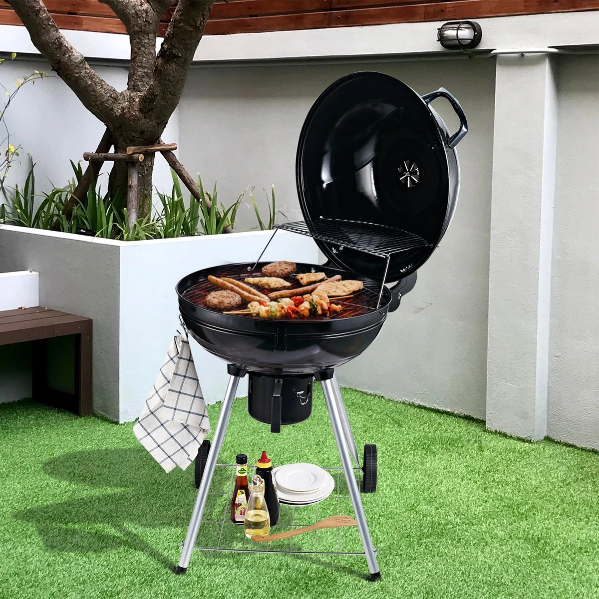 Outsunny Gril Chariot Charbon De Bois Pique-nique Gril Barbecue Avec Récupérateur De Cendres Métal Rond 846-021 4 Outsunny Gril Chariot Charbon De Bois Pique-nique Gril Barbecue Avec Récupérateur De Cendres Métal Rond 846-021 – Image 2