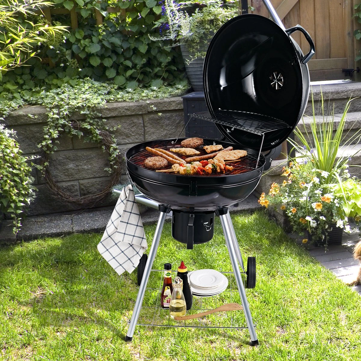 Outsunny Gril Chariot Charbon De Bois Pique-nique Gril Barbecue Avec Récupérateur De Cendres Métal Rond 846-021 5 Outsunny Gril Chariot Charbon De Bois Pique-nique Gril Barbecue Avec Récupérateur De Cendres Métal Rond 846-021 – Image 3