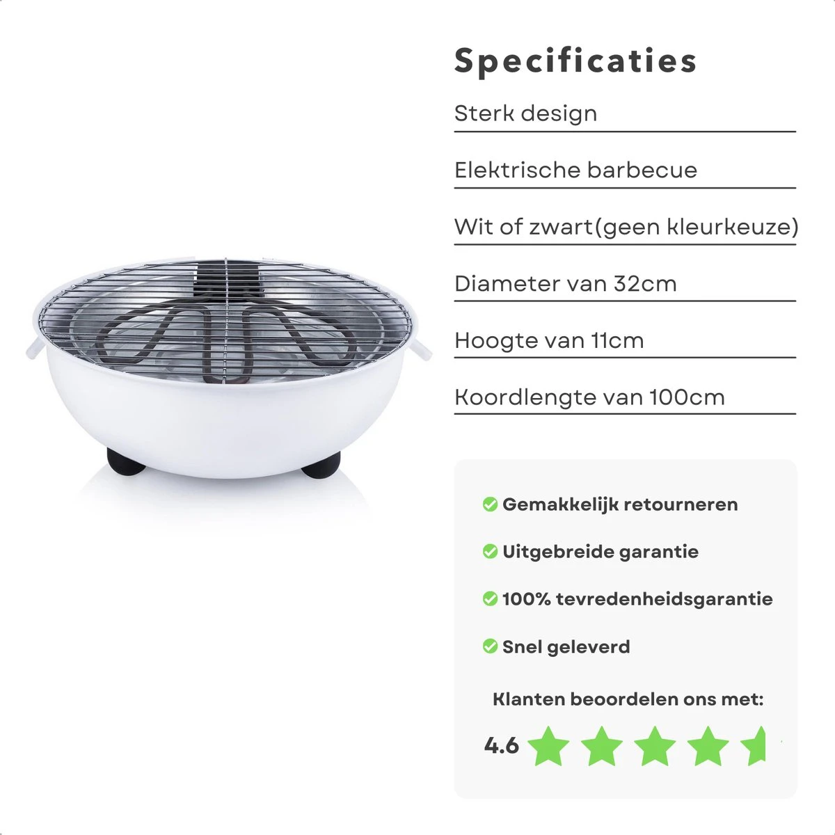 Barbecue Électrique Cheqo® - BBQ Électrique - Barbecue Électrique - Surface De Cuisson ø32cm - Wit Ou Zwart 6 Barbecue Électrique Cheqo® - BBQ Électrique - Barbecue Électrique - Surface De Cuisson ø32cm - Wit Ou Zwart – Image 4