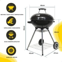 Barbecue AG Ø 46 Cm - Barbecues à Charbon - Barbecue Kogelbarbecue Incl. Thermomètre - Température Inoxydable - Barbecue Rond - Incl. Couvercle Et Roues - Barbecue Traditionnel - 7 Personnes - Grille De Ventilation Pour Régulation Oxygène - Zwart - -Magasin D'Accessoires Pour Barbecue 1200x1200 42