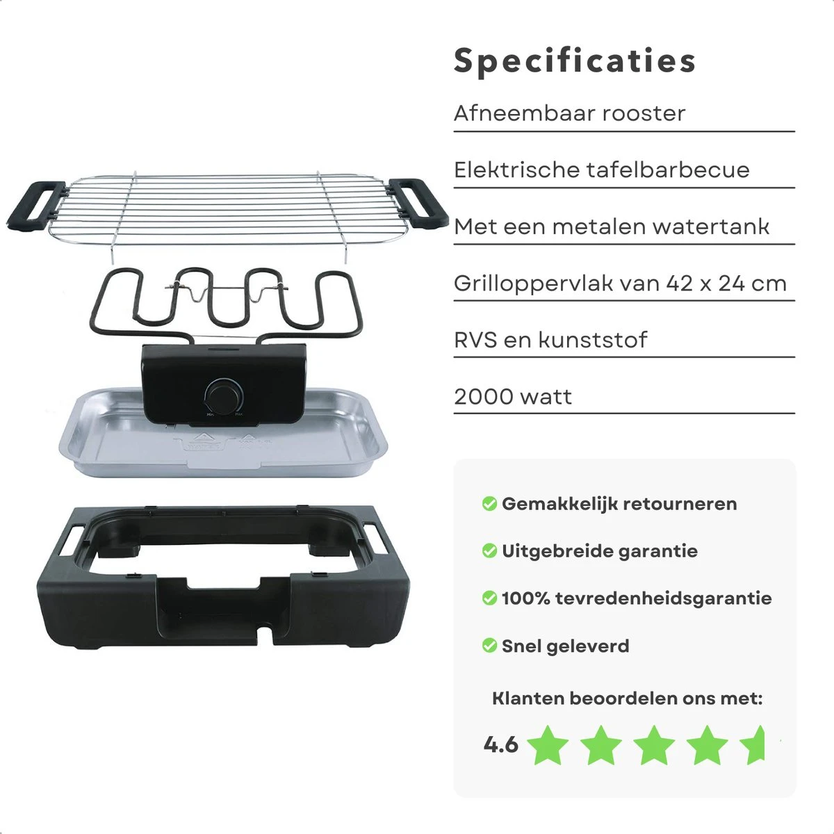 Barbecue De Table électrique Cheqo® - Plaque De Gril électrique - Modèle De Table BBQ électrique - Acier Inoxydable Et Plastique - Avec Réservoir D'eau, Thermostat, Interrupteur - 2000W 6 Barbecue De Table électrique Cheqo® - Plaque De Gril électrique - Modèle De Table BBQ électrique - Acier Inoxydable Et Plastique - Avec Réservoir D'eau, Thermostat, Interrupteur - 2000W – Image 5
