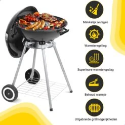 Barbecue AG Ø 46 Cm - Barbecues à Charbon - Barbecue Kogelbarbecue Incl. Thermomètre - Température Inoxydable - Barbecue Rond - Incl. Couvercle Et Roues - Barbecue Traditionnel - 7 Personnes - Grille De Ventilation Pour Régulation Oxygène - Zwart - -Magasin D'Accessoires Pour Barbecue 1200x1200 44
