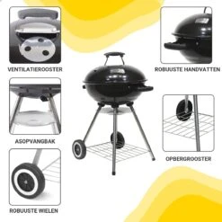 Barbecue AG Ø 46 Cm - Barbecues à Charbon - Barbecue Kogelbarbecue Incl. Thermomètre - Température Inoxydable - Barbecue Rond - Incl. Couvercle Et Roues - Barbecue Traditionnel - 7 Personnes - Grille De Ventilation Pour Régulation Oxygène - Zwart - -Magasin D'Accessoires Pour Barbecue 1200x1200 48