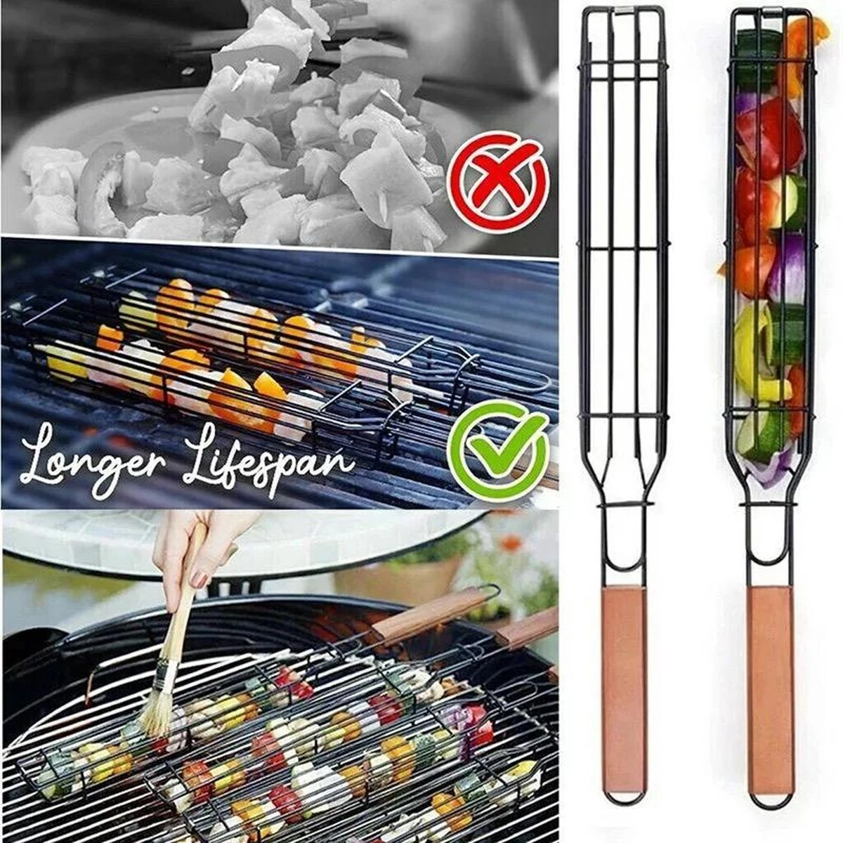 Pince Pour Grille De BBQ - Pinces Pour BBQ - Accessoires Pour BBQ - Grille De Serrage - Convient Pour La Viande, Les Légumes Et Le Poisson - Acier Inoxydable - Manche En Bois - 2 Pièces 10 Pince Pour Grille De BBQ - Pinces Pour BBQ - Accessoires Pour BBQ - Grille De Serrage - Convient Pour La Viande, Les Légumes Et Le Poisson - Acier Inoxydable - Manche En Bois - 2 Pièces – Image 8