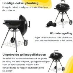 Barbecue AG Ø 46 Cm - Barbecues à Charbon - Barbecue Kogelbarbecue Incl. Thermomètre - Température Inoxydable - Barbecue Rond - Incl. Couvercle Et Roues - Barbecue Traditionnel - 7 Personnes - Grille De Ventilation Pour Régulation Oxygène - Zwart - -Magasin D'Accessoires Pour Barbecue 1200x1200 49
