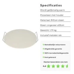 Pierre à Pizza Cheqo® - Pierre à Pizza - Pierre à Four - Pierre à Pizza - Pierre à BBQ - Pierre à Pizza Pour BBQ Et Four - Pierre à Pain - Avec Grille En Métal - ø33cm -Magasin D'Accessoires Pour Barbecue 1200x1200 569