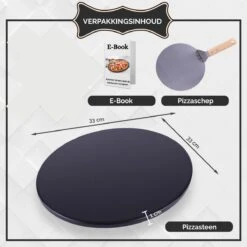 LifeGreens Pierre à Pizza + Pelle à Pizza + Rouleau à Pizza Avec Pelle à Gâteau Pierre à Pizza BBQ - Four à Pierre à Pizza - Pierre à Pizza Ronde - Assiette à Pizza -Pizzaspipe- Écologique - Céramique - 600 ° C - Ø 33 - Zwart -Magasin D'Accessoires Pour Barbecue 1200x1200 590