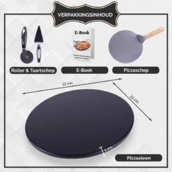 LifeGreens Pierre à Pizza + Pelle à Pizza + Rouleau à Pizza Avec Pelle à Gâteau Pierre à Pizza BBQ - Four à Pierre à Pizza - Pierre à Pizza Ronde - Assiette à Pizza -Pizzaspipe- Écologique - Céramique - 600 ° C - Ø 33 - Zwart -Magasin D'Accessoires Pour Barbecue 1200x1200 594