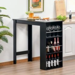 HOMCOM Table De Bar, Bureau, Table De Cuisine Avec 3 étagères, Aggloméré Noir 835-390 -Magasin D'Accessoires Pour Barbecue 1200x1200 663