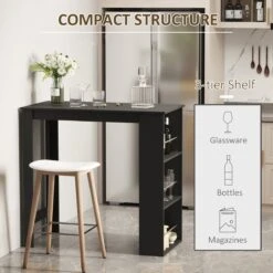 HOMCOM Table De Bar, Bureau, Table De Cuisine Avec 3 étagères, Aggloméré Noir 835-390 -Magasin D'Accessoires Pour Barbecue 1200x1200 667